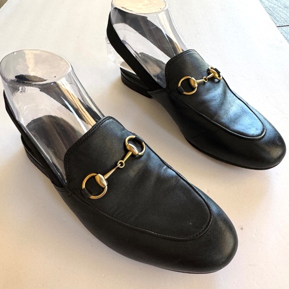 Gucci Black Leather Princetown Elastic Slingback Slipper Mule Flat sz 34.5/4.5 - Picture 4 of 16
